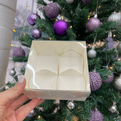 Изображение Коробка для 4 моти с пластиковой крышкой и ложементами 120*120*55 (белая)